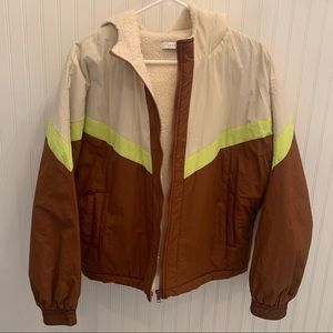 Lush Windbreaker Brown, Tan, and Neon Yellow Jacket